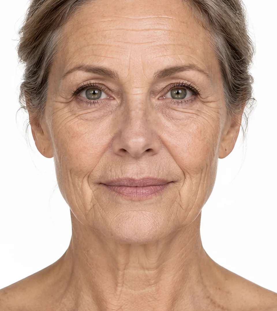 Illustration of cheek volume, smile lines and jawline restored: before