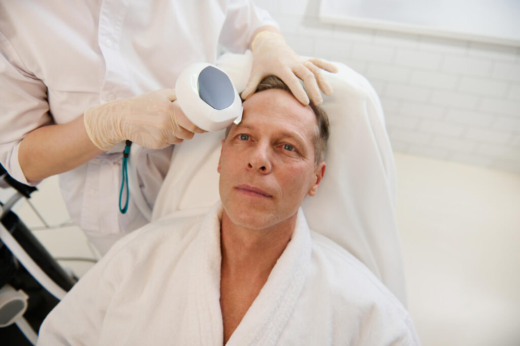 Man receiving IPL treatment for skin rejuvenation at Embrace Eternal Beauty in Hot Springs
