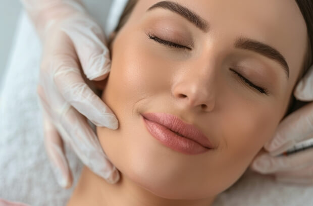 Woman with smooth, even-toned skin after laser vein reduction on the face at Embrace Eternal Beauty in Hot Springs.
